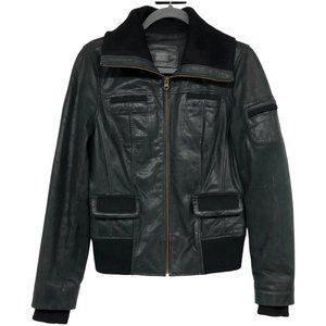 Nordstrom's Make + Model Black Leather Bomber Jacket size M